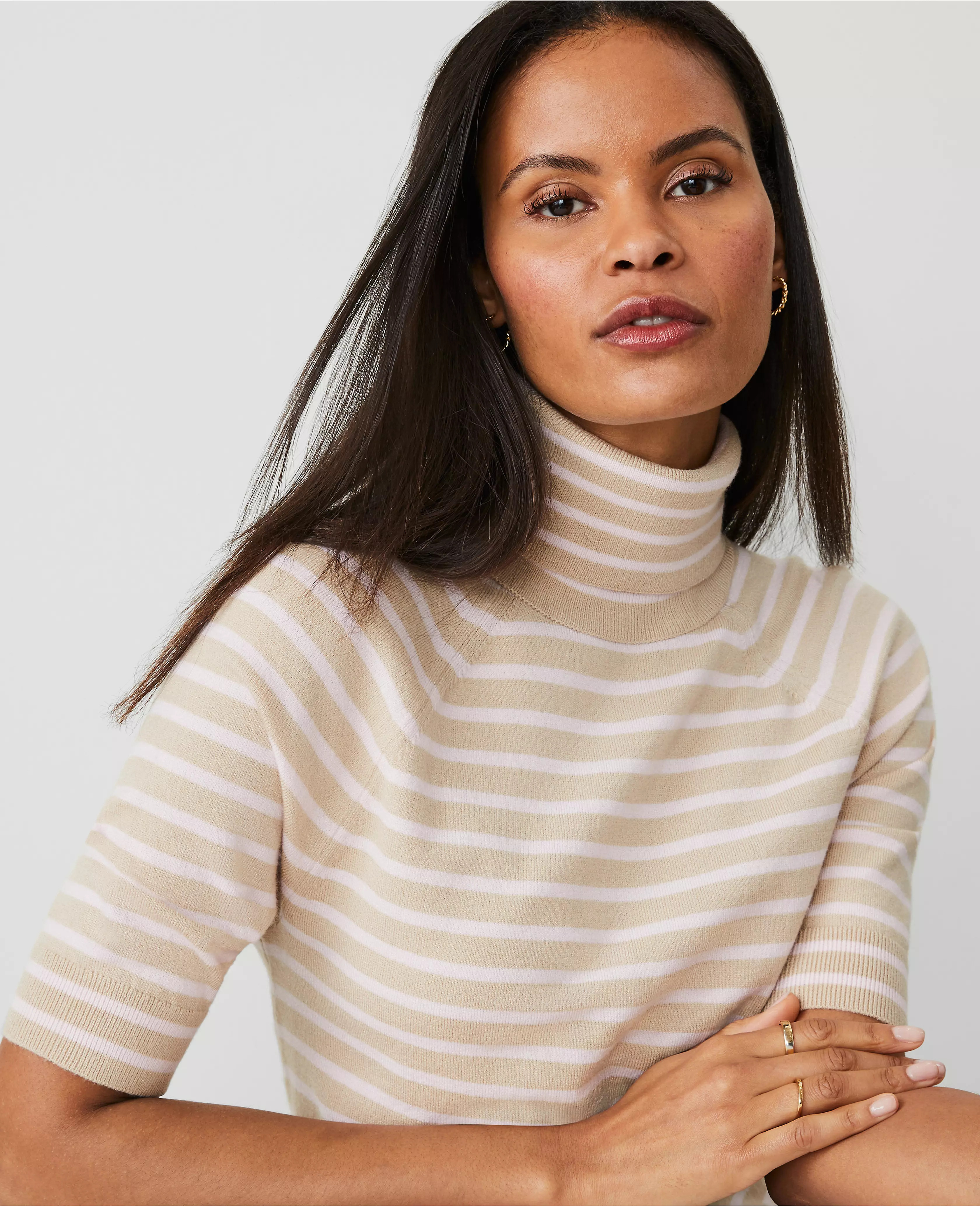 Striped Turtleneck Sweater Tee | Ann Taylor