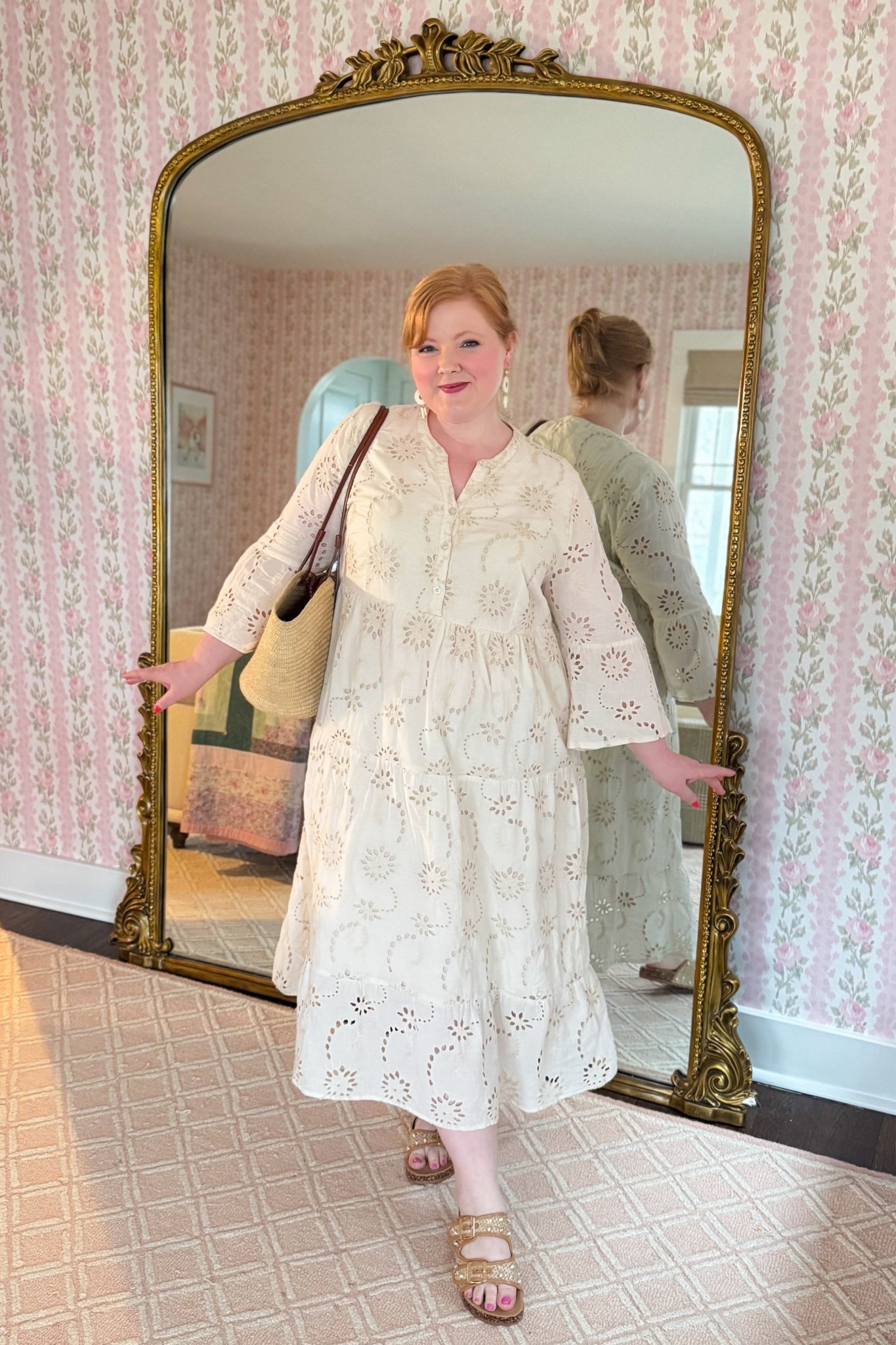 White Eyelet Dress Vacation Outfit

Ulla Popken dress size 16/18
(35% OFF with code WWWULLA)
Sezane Justine Basket Bag
Cato Fashions Birkenstock-style sandals

#LTKootd #LTKMidsize #LTKTravel