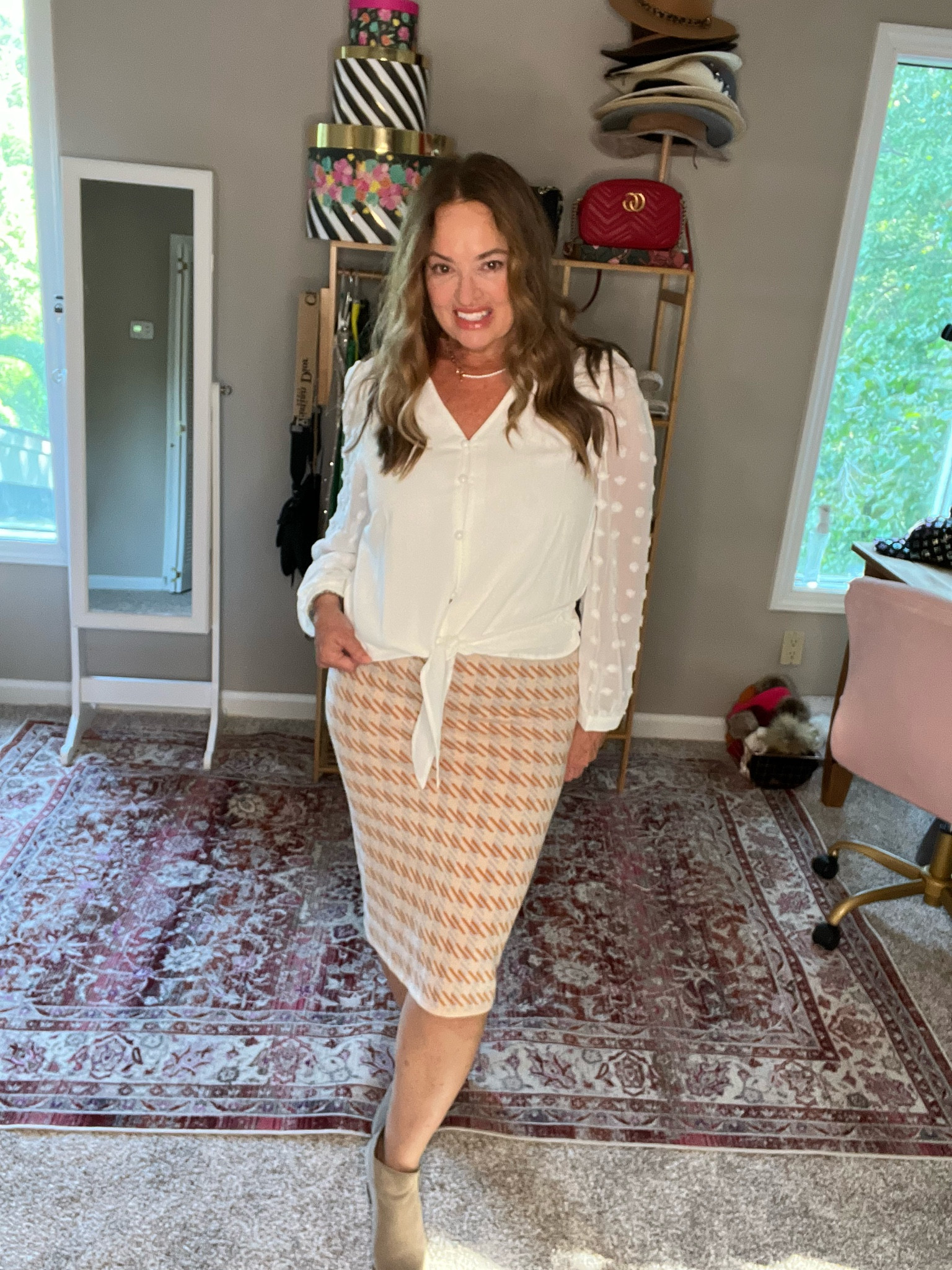 Perfect versatile sheer business blouse.
Beautiful pom pom details with tie waist.
I paired it with my favorite knit pencil skirt and suede booties..

#LTKSeasonal #LTKstyletip #LTKworkwear