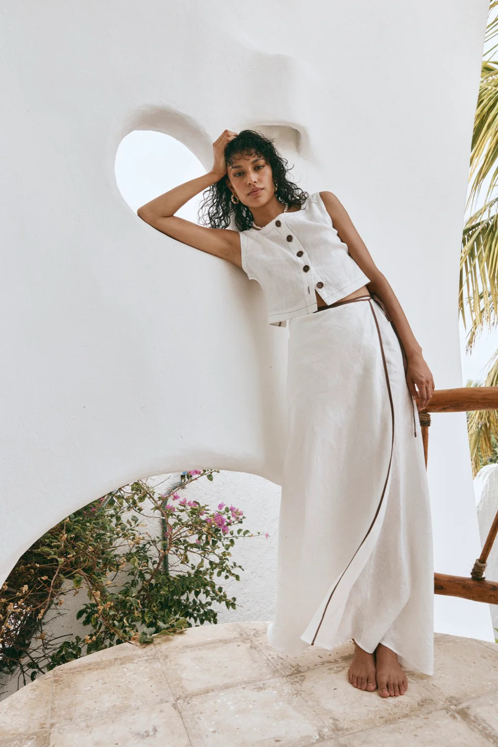 Loren Linen Wrap Maxi Skirt White | VRG Grl