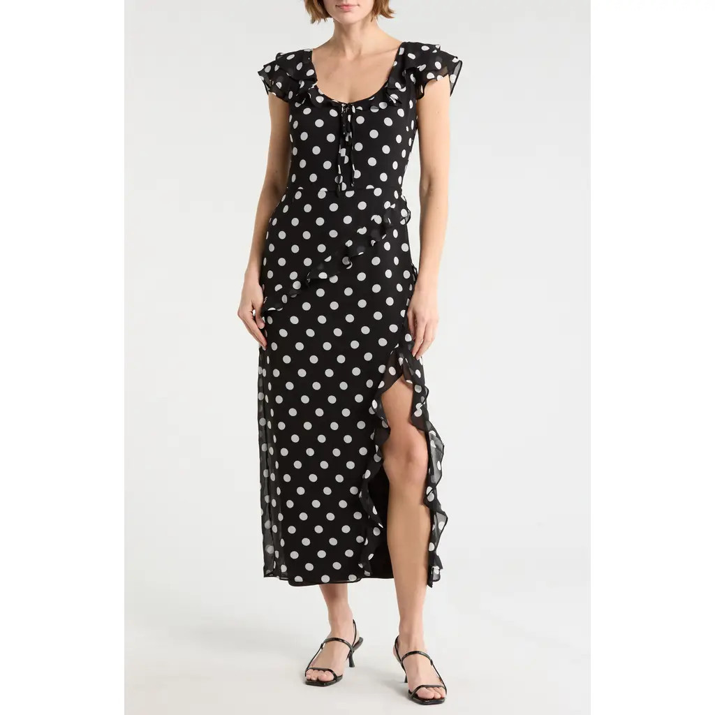 WAYF Ruffle Polka Dot Dress in Black Polka Dot at Nordstrom Rack, Size X-Small | Nordstrom Rack