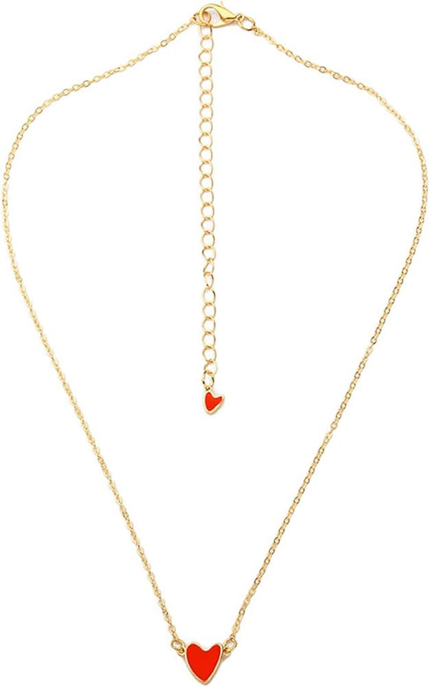 ANDPAI Chic Charm 14K Gold Plated Enamel Red Heart Pendant Necklaces for Women 18" Length with a ... | Amazon (US)