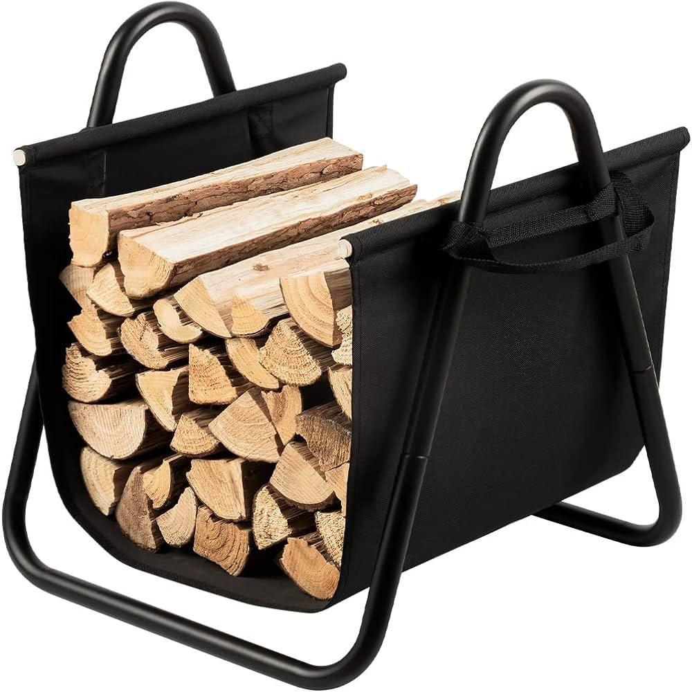 AMAGABELI GARDEN & HOME Fireplace Log Holder with Canvas Firewood Rack Indoor Tote Carrier Metal ... | Amazon (US)