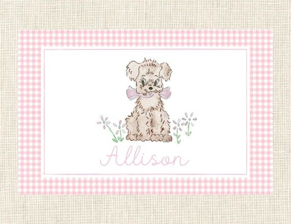 Personalized Puppy Watercolor Laminated Placemat | Etsy (US)