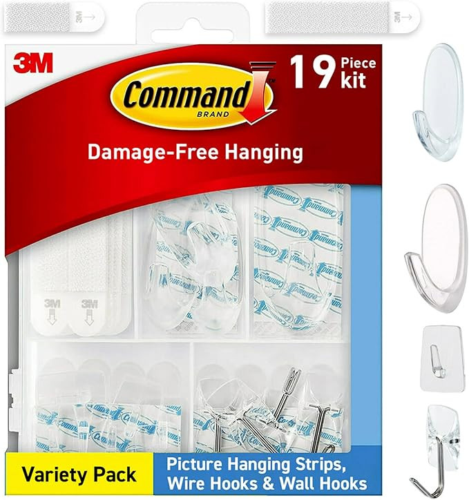 Command Clear Variety Pack, Including 8 Pairs of Picture Hangers, 4 Clear Wire Hooks and 11 Wall ... | Amazon (US)