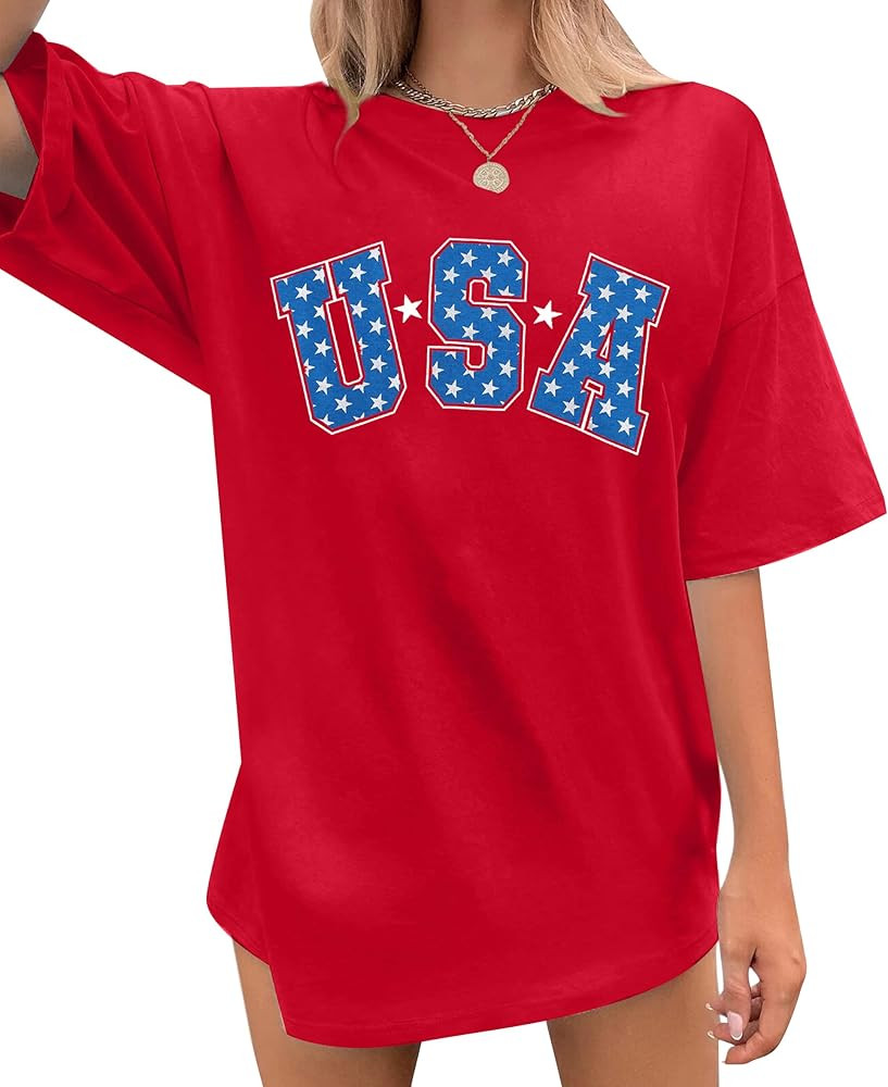 4th of July Shirts USA Shirt: American Flag Shirt Women Oversized - Patriotic Tshirt - USA Stars ... | Amazon (US)