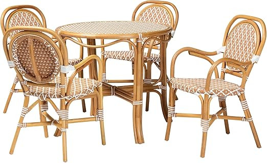 Bali & pari Mattie Natural Rattan Bistro Dining Set - 5-Piece Cafe-Style Set with Round Table and... | Amazon (US)