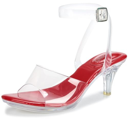 NBUUNBU Clear Strappy Heels For Women Transparent Ankle Strap Platform High Heeled Sandals Sexy Stiletto Comfortable Crystal Dress Shoes Adjustable Buckle Open Toe Pump Mules | Amazon (US)