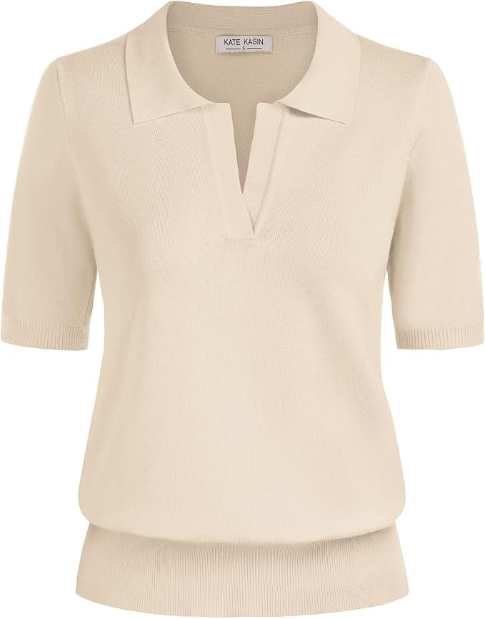 Women's Short Sleeve Classic V Neck Collared Casual Polo Sweater Tops | Basic Lightweght Knitted ... | Amazon (US)