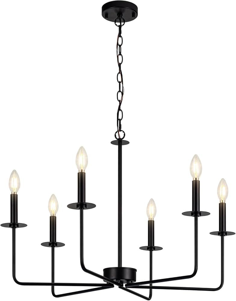 Black Chandelier, Chandeliers for Dining Room Lighting Fixtures Hanging, 6-Light Farmhouse Dining... | Amazon (US)