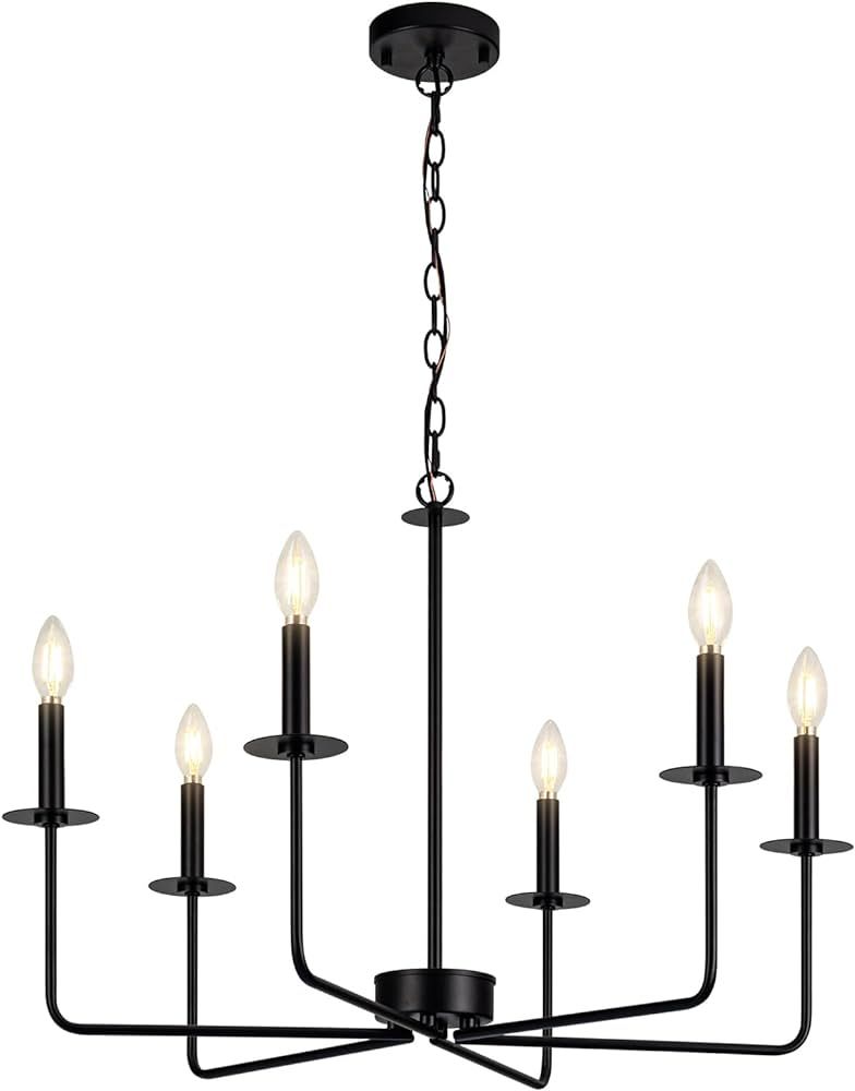 Black Chandelier, Chandeliers for Dining Room Lighting Fixtures Hanging, 6-Light Farmhouse Dining... | Amazon (US)