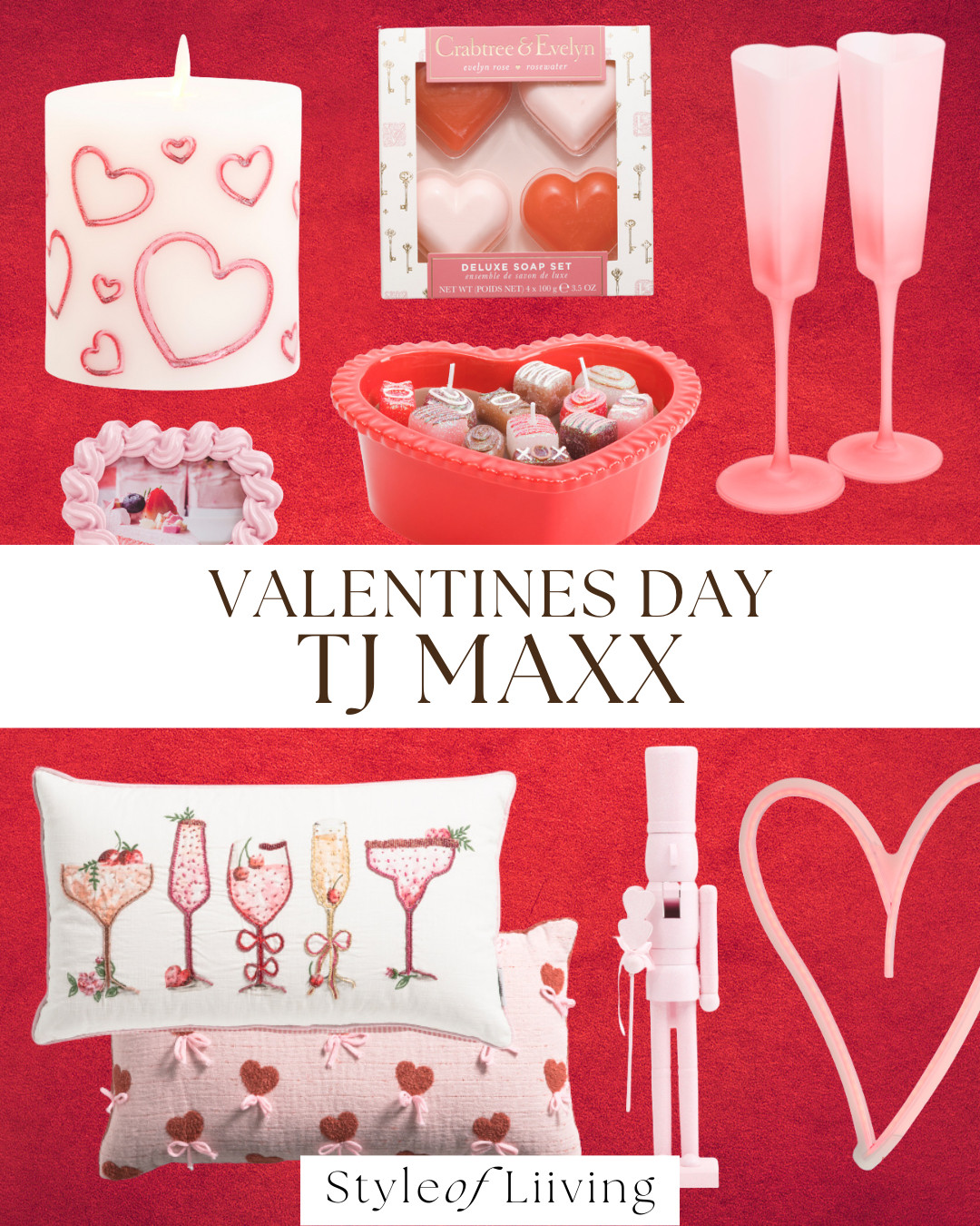 Valentine's Day finds from TJ Maxx! Adorable throw pillows, a pink nutcracker Vday themed, neon pink heart shaped wall light, flameless candles, soaps, champagne flutes, and more!
#tjmaxx #valentinesday #vday #pillows #champagneflutes #nutcracker #heartshaped #soap 

 #LTKHoliday #LTKHome #LTKFindsUnder100