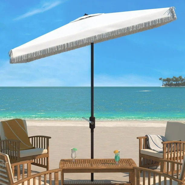 SAFAVIEH Outdoor Collection Milan Fringe 6.5 x 10-Foot Rectangle Umbrella White | Walmart (US)