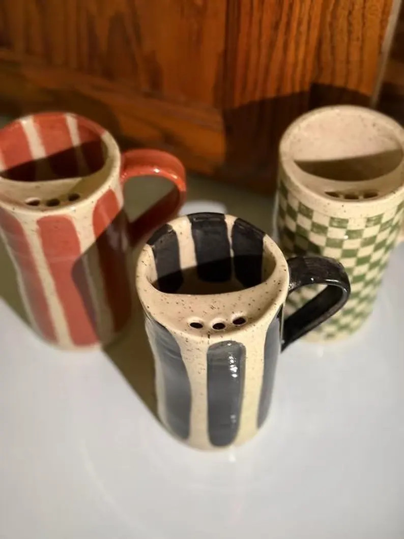 Terra cotta Colored Handmade Striped Tall Ceramic Mug with Handle (16oz) | Etsy (Global)