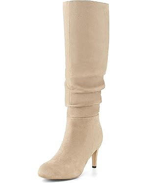 Shoe'N Tale Knee High Suede Slouch Boots for Women Fashion Round Toe with high heeled Kitten Heel... | Amazon (US)