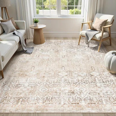 Washable Area Rug 8X10, Neutral Boho Rugs For Living Room Rugs 8X10 Non Slip Farmhouse Modern Bedroom Carpet Stain Resistant Aesthetic Print Accent Fl | Wayfair North America