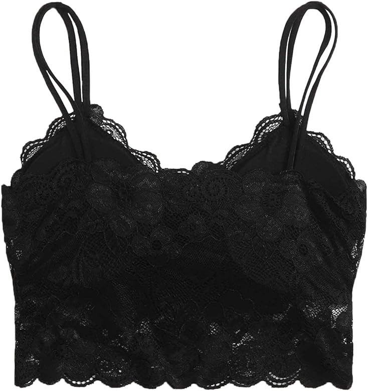 SheIn Women's Sexy Strappy Crisscross Back Scalloped Lace Bralette | Amazon (US)