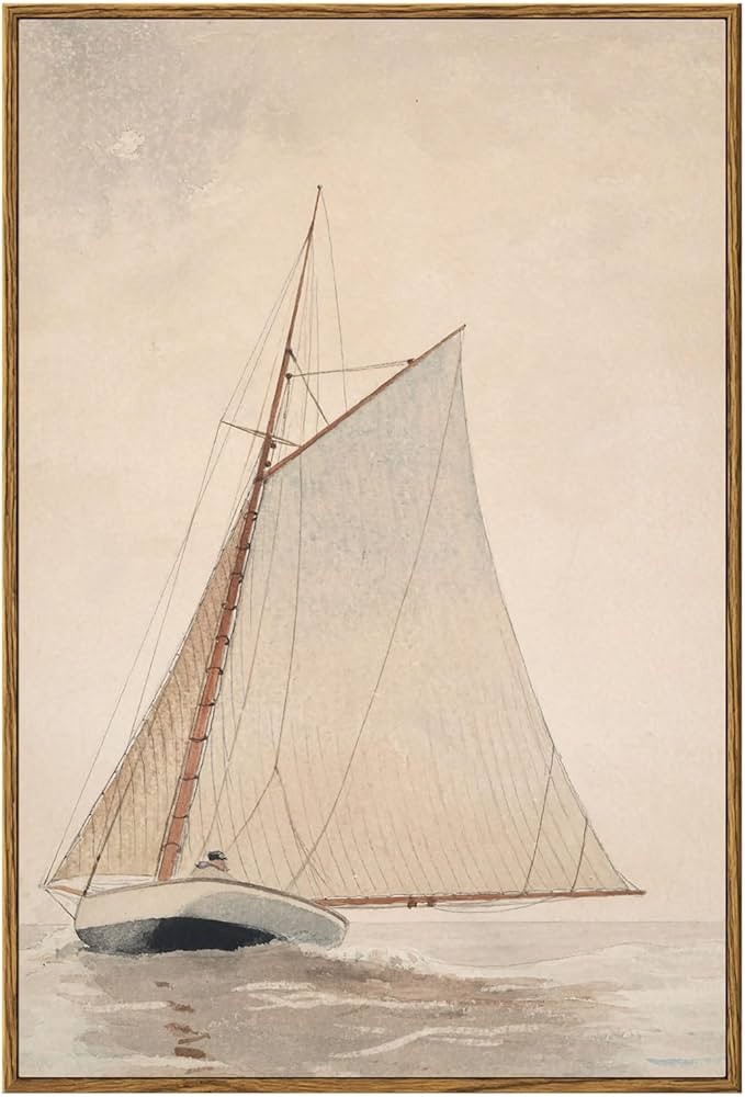 InSimSea Framed Wall Art - Large Canvas White Sailboat Seascape Vintage Painting on Canvas - Coas... | Amazon (US)