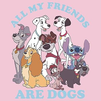Disney Classic Multi Franchise Dog Friends Girl's Solid Crew Tee | Amazon (US)