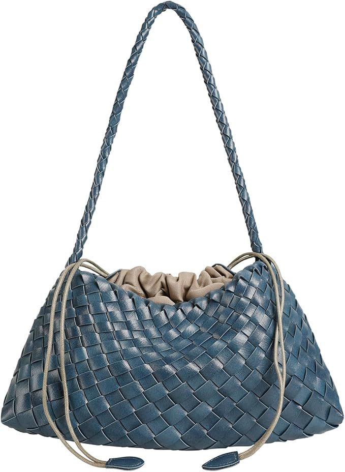 Leather Basket Woven Handbag, Vegan Leather Shoulder Cute Hobo Purse | Amazon (US)