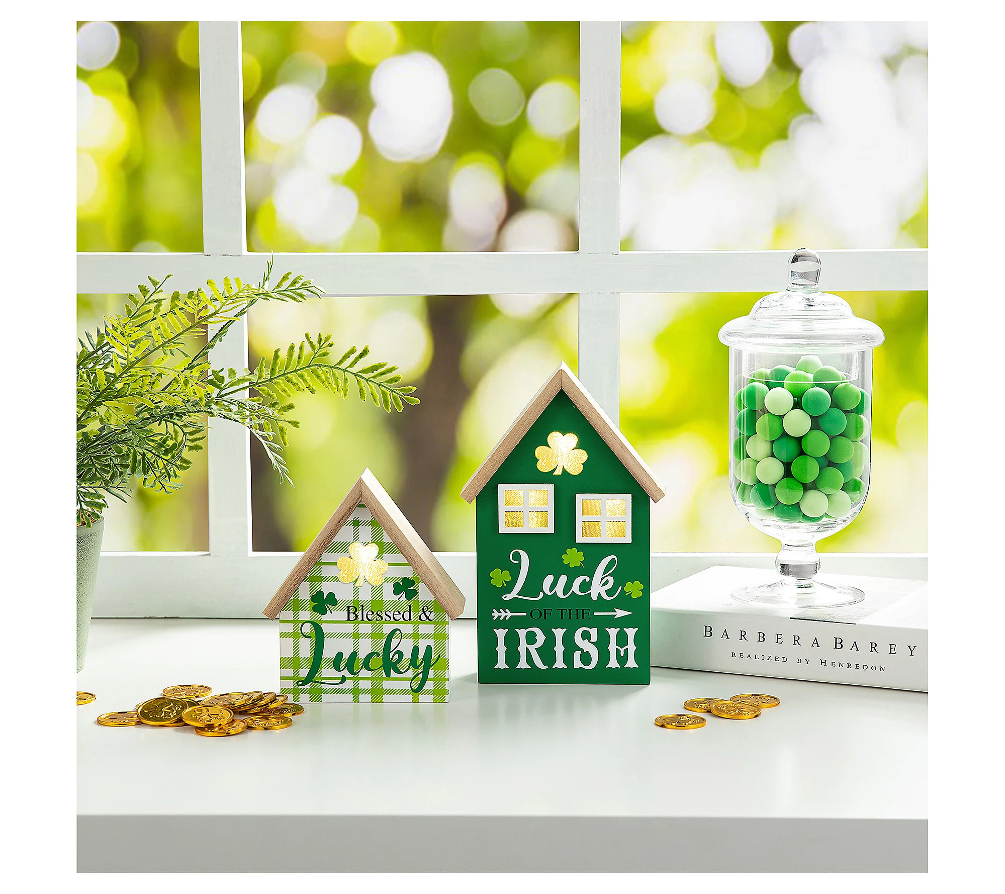 Glitzhome 8.5""H Lighted St.Patrick's Table Deco r Houses S/2 | QVC