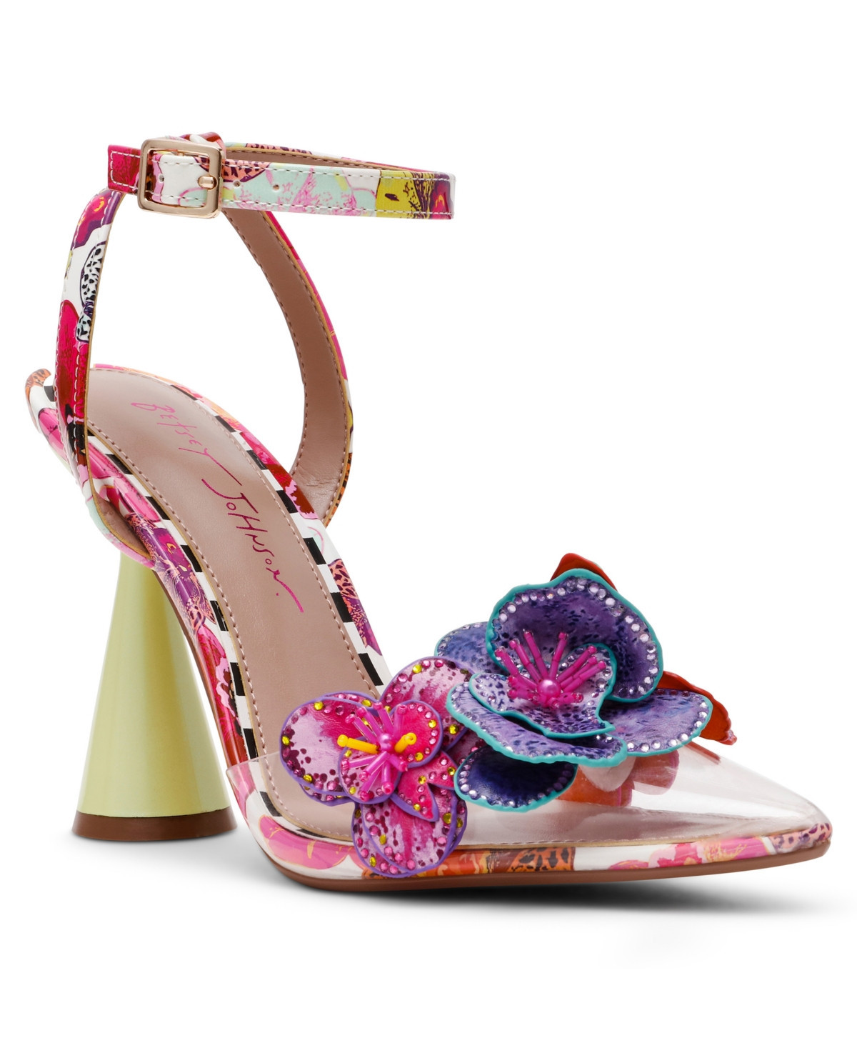 Betsey Johnson Women's Chelsie Butterfly Floral Ankle Strap Pumps - White Multi | Macy's