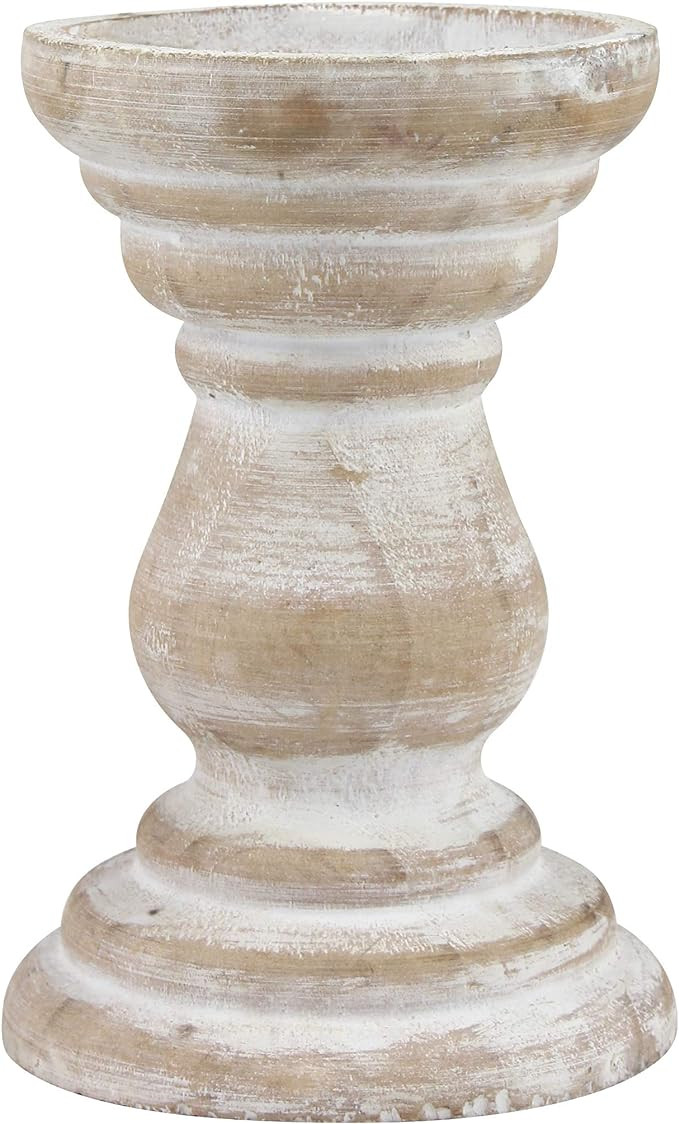 Stonebriar Antique White Wooden Pillar Candle Holder, Vintage Seaside Pillar Stand for Dining Tab... | Amazon (US)