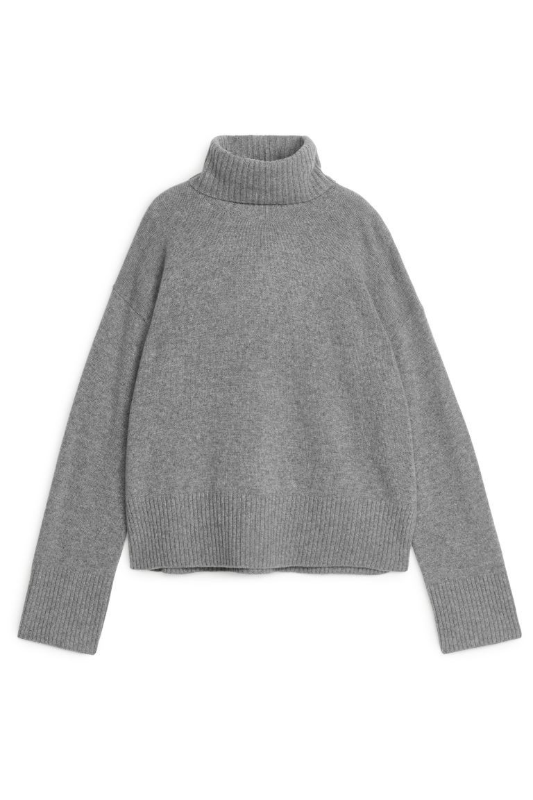 Roll-Neck Cashmere-Wool Jumper - Grey Melange - Ladies | H&M GB | H&M (UK, MY, IN, SG, PH, TW, HK)