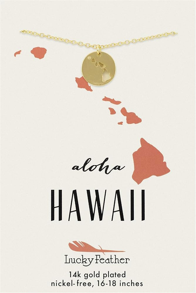 Lucky Feather State Necklace 14K Gold-Dipped Pendant on Adjustable 16”-18” Chain | Amazon (US)