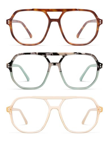 AMOMOMA Trendy Retro Aviator Reading Glasses for Women Men,Classic Large Oversized Reader Blue Light Computer Frame AM6145C6+C7+C9 1.50x | Amazon (US)