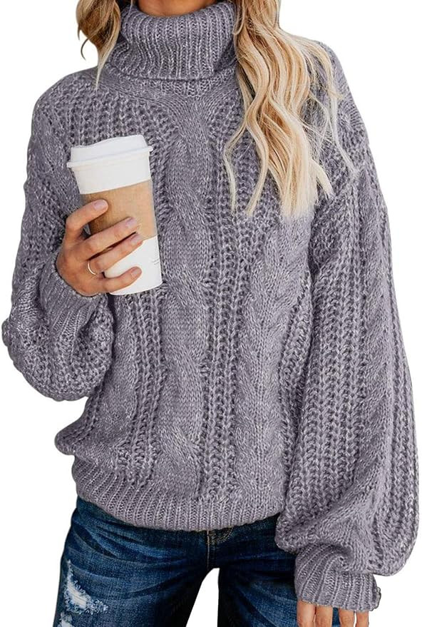 Chase Secret Womens Turtle Cowl Neck Solid Color Soft Comfy Cable Knit Pullover Sweaters S-2XL | Amazon (US)