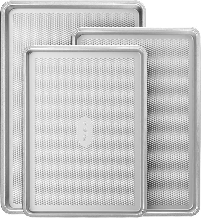 HONGBAKE Naturally Non Toxic Baking Sheet Pan Set of 3, Heavy Duty Aluminized Steel Cookie Sheets... | Amazon (US)