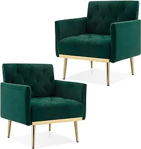 DecoraFlex Green Velvet Accent Chairs Set of 2, Comfy Button Tufted Armchair, Upholstered Arm Cha... | Amazon (US)