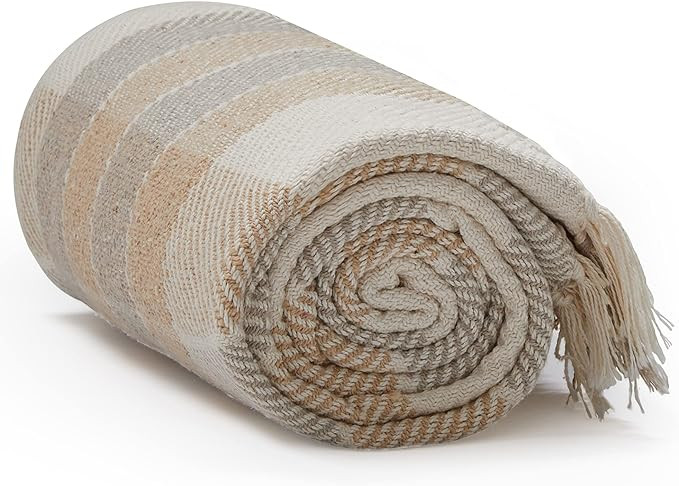 Americanflat 50x60 Throw Blanket Cotton Camel and Beige Plaid | Amazon (US)