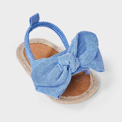 Baby Girls' Chambray Bow Ankle Strap Sandals - Cat & Jack™ Blue | Target