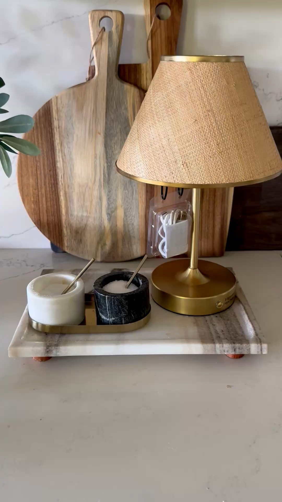 @target #ad #sponsored rechargeable lamp with the cutest woven shade! Perfect on a kitchen counter.