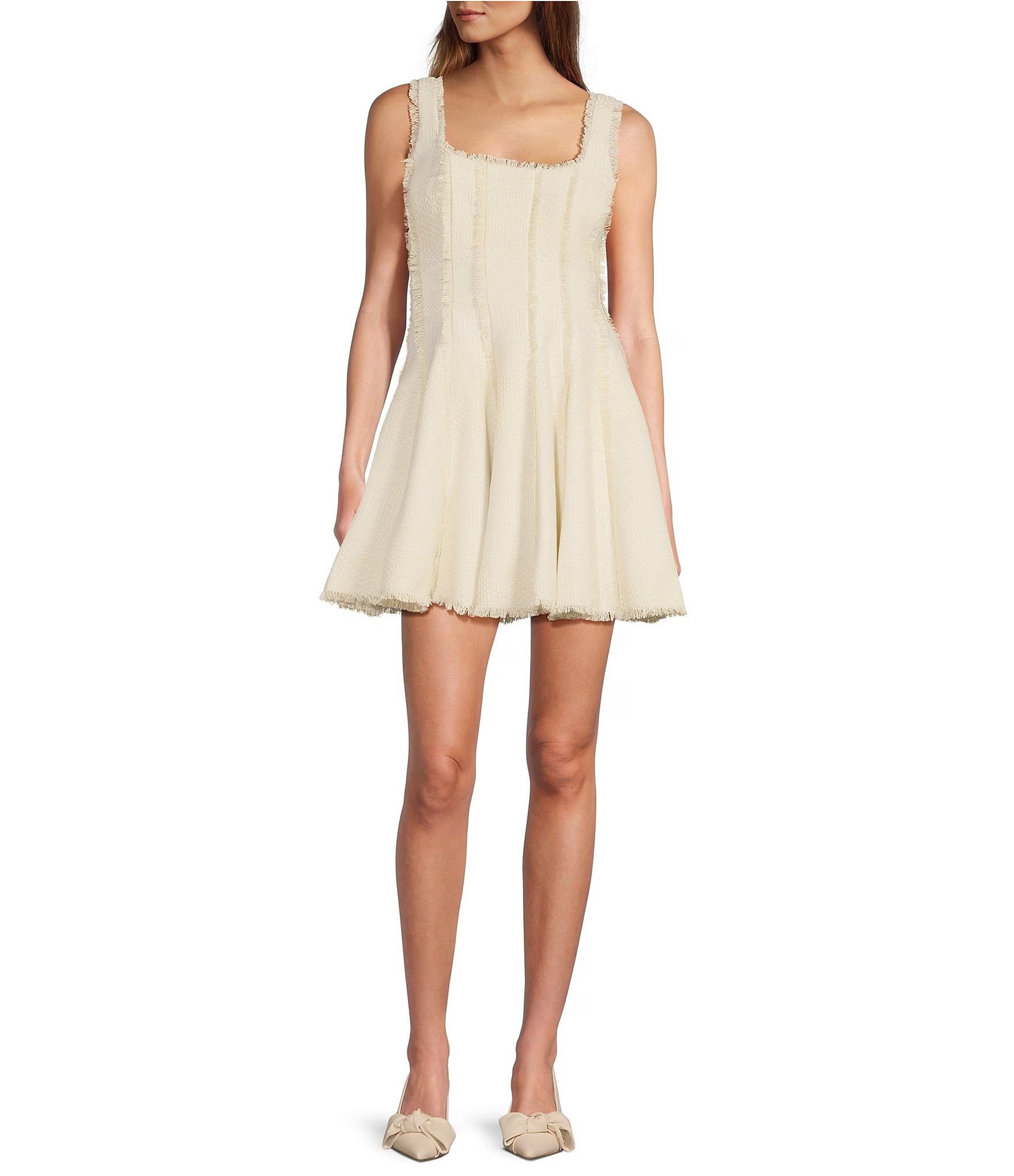 Jemma Square Neck A Line Tweed Sleeveless Mini Dress | Dillard's