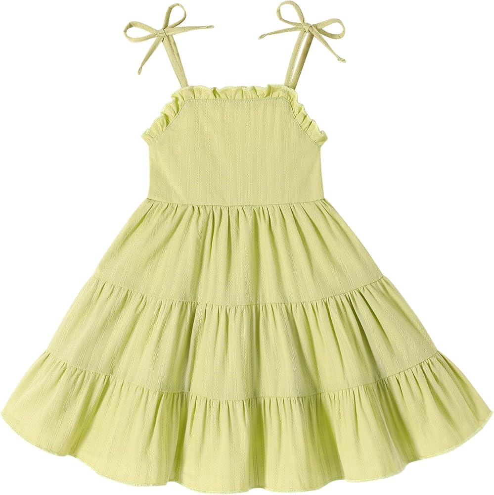 JEELLIGULAR Toddler Girl Summer Dress Tie Strap Sleeveless Sundress White/Floral/Denim Beach Dres... | Amazon (US)