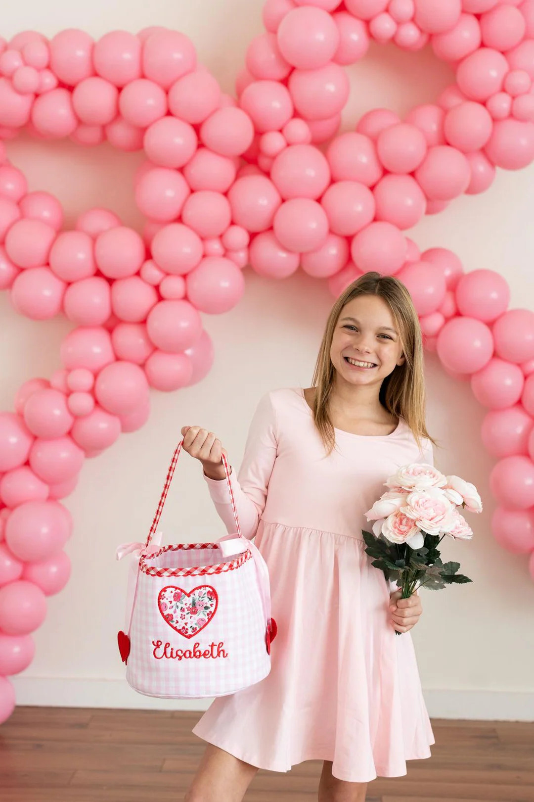 Girls Personalized Valentine's Day Bag, Pink Gingham Basket with Heart Appliqué   School Card Ex... | Etsy (US)