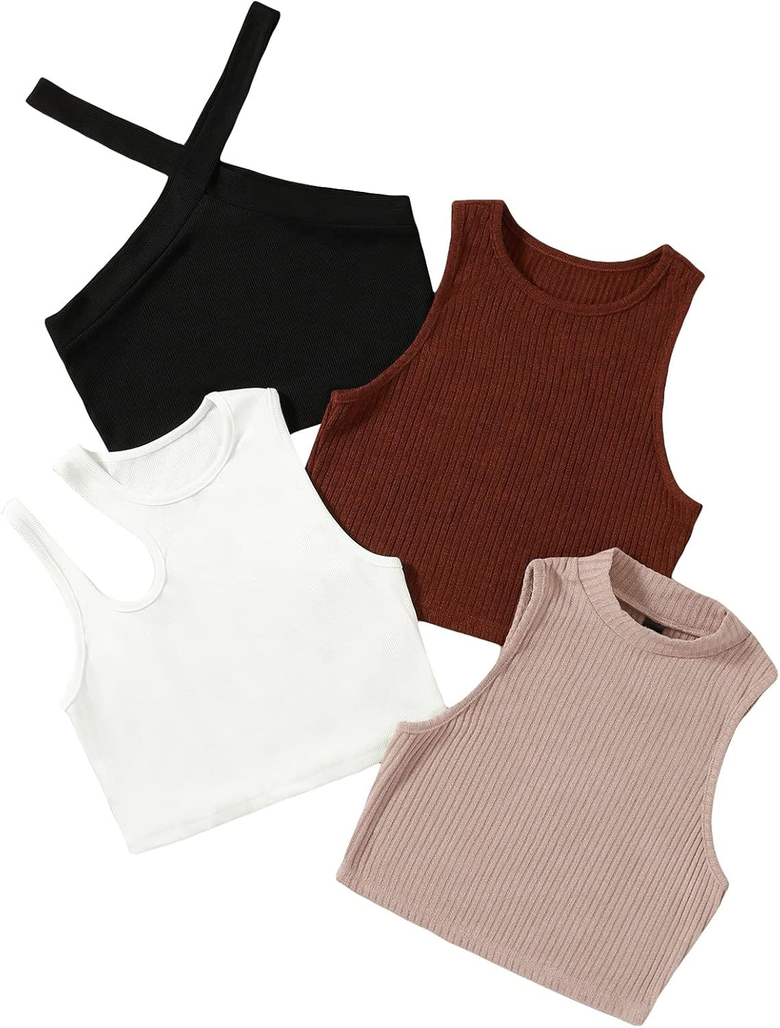 GORGLITTER Women's 4 Piece Crop Top Pack Ribbed Knit Sleeveless Cami Top Crop Casual | Amazon (US)