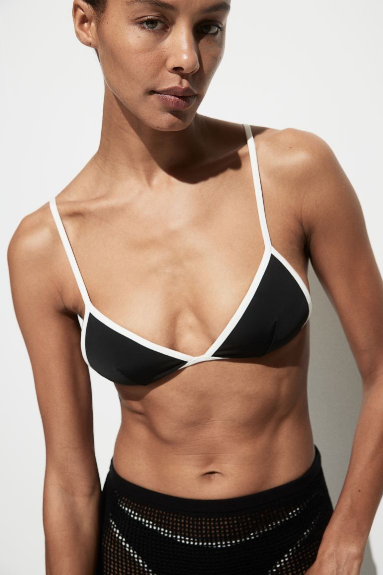 Padded Triangle Bikini Top - Black/white - Ladies | H&M US | H&M (US + CA)