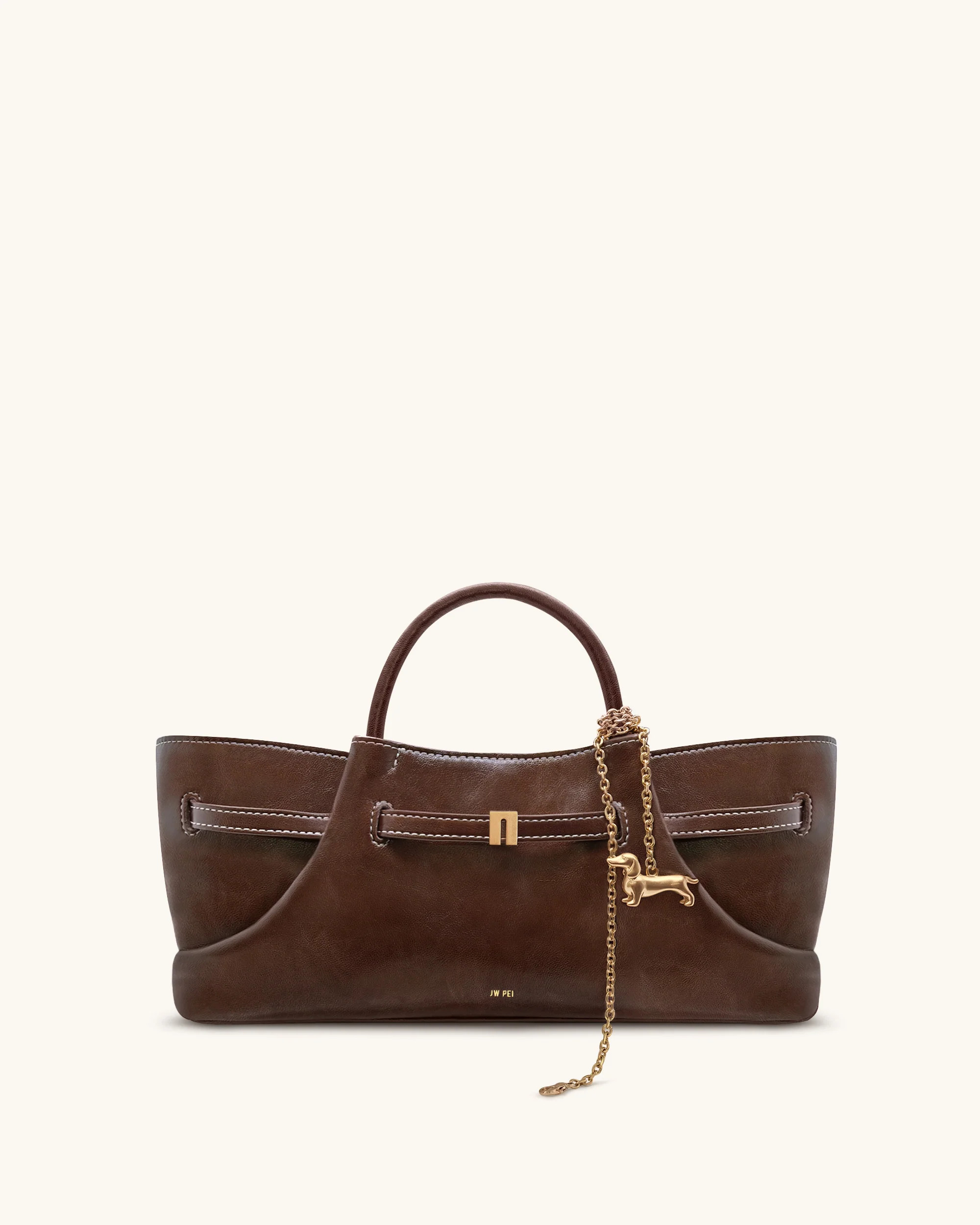 Maeve Dachshund Metal Charm Tote Bag - Dark Brown | JW PEI US