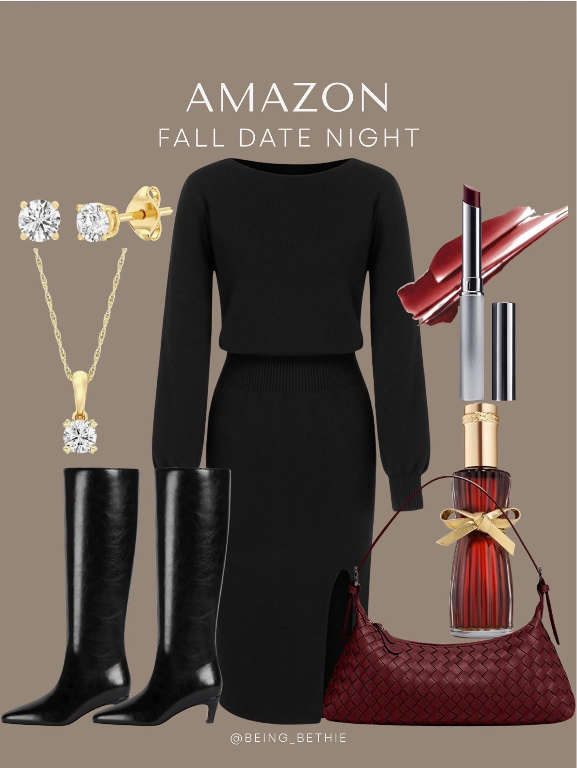 Amazon fall date night look! 

Sweater dress, tall kitten boots, diamond necklace, earrings, lipstick, perfume, shoulder bag

#LTKSaleAlert #LTKootd #LTKSeasonal