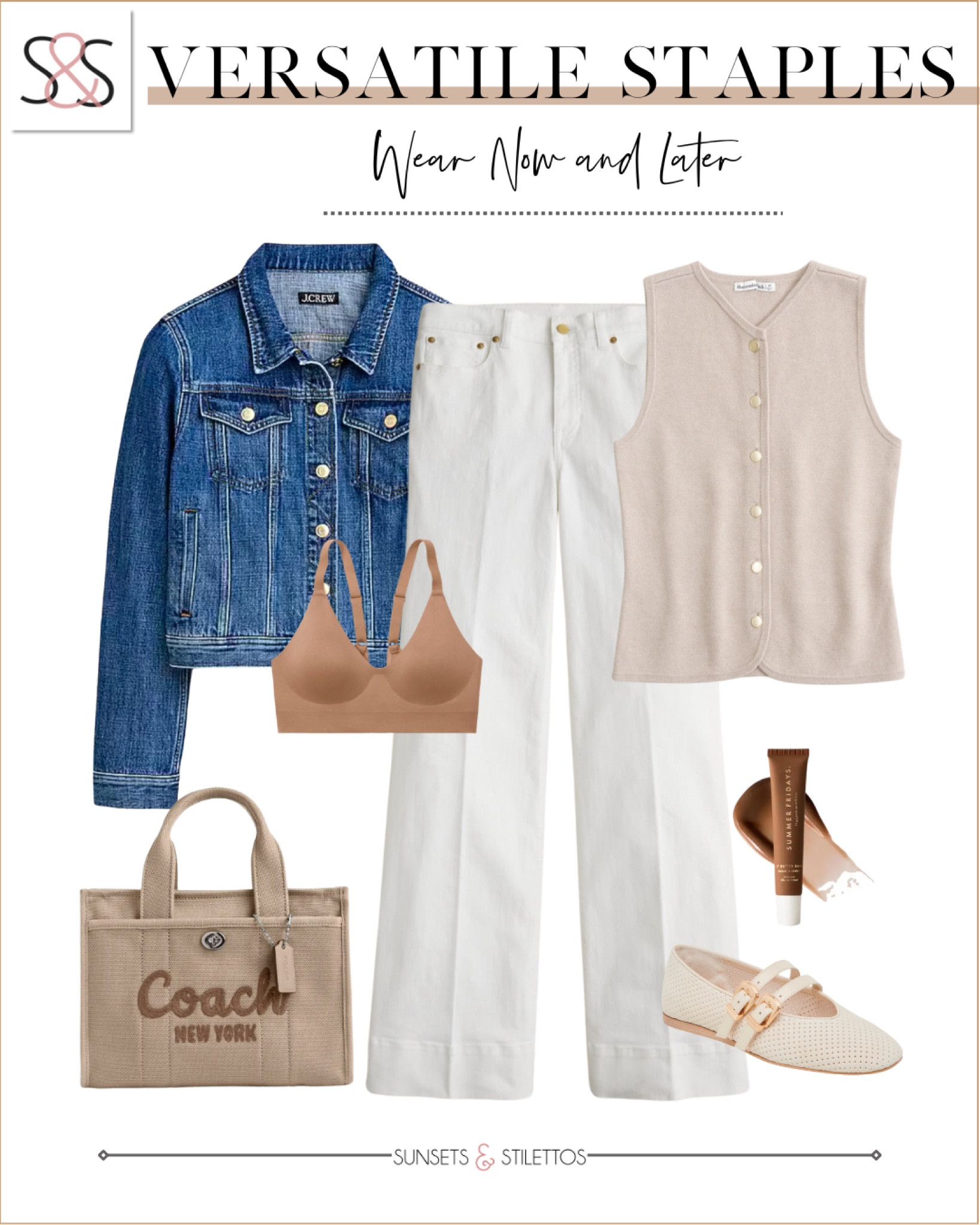 These white jeans have great stretch and are perfect for work! Whether it’s the office or the classroom, this spring outfit with a great vest and denim jacket is polished and classy! 

Sunsets and Stilettos, workwear, ballet flats

#LTKTravel #LTKOver40 #LTKWorkwear