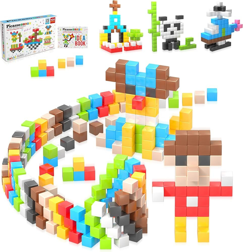 Picasso Cubes 1” Magnetic Puzzle Cubes 108 Piece Magnet Construction Building Block Set Sensory... | Amazon (US)