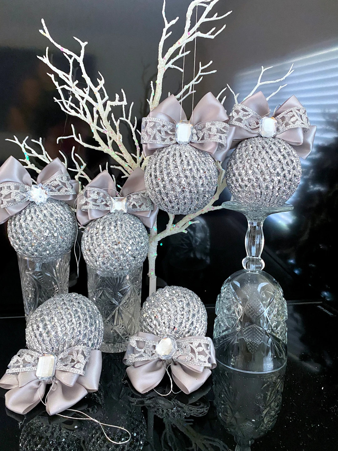 Set of 6 Silver Christmas Ornaments Red Tree Decorations - Etsy | Etsy (US)