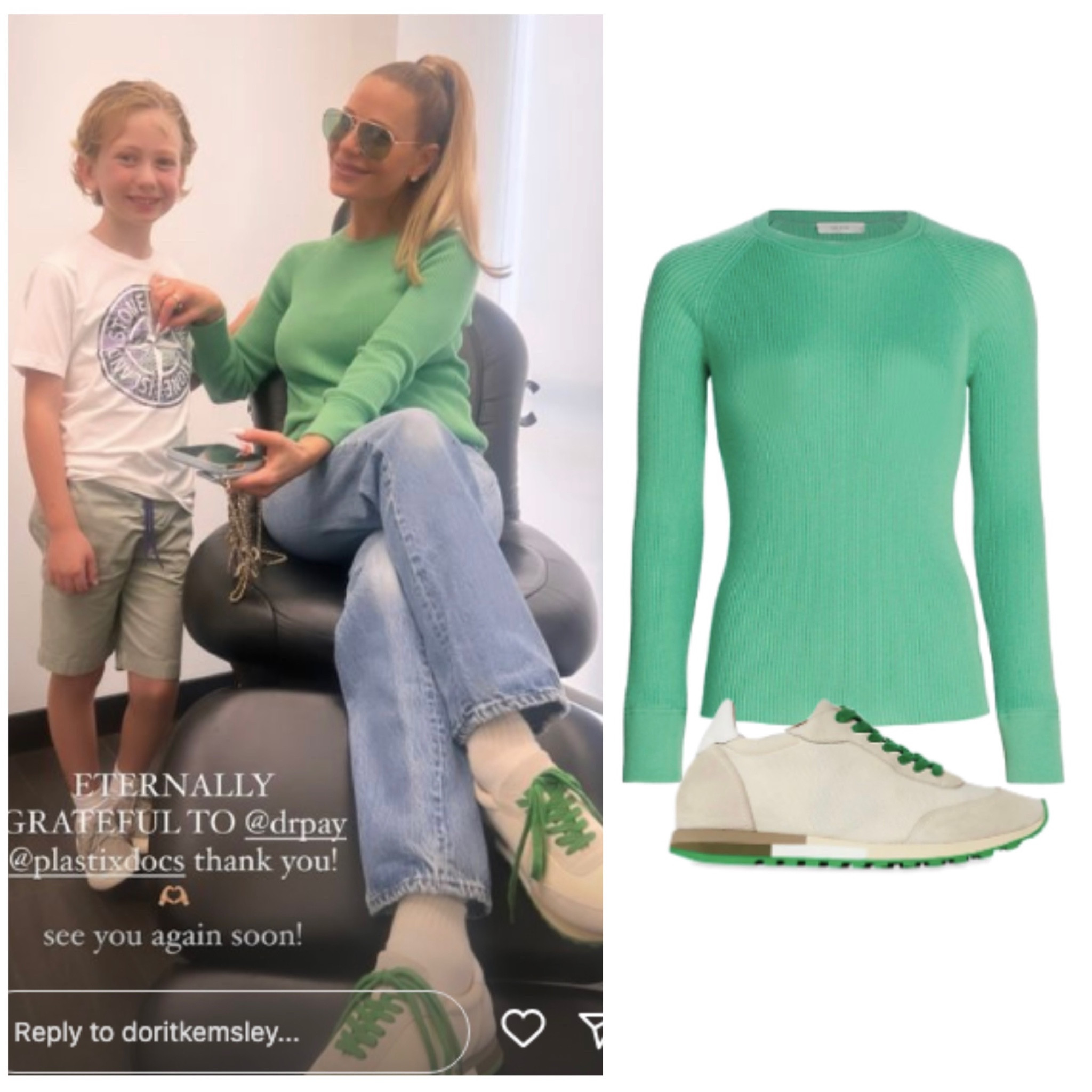 Dorit Kemsley’s Green Sweater and Green and White Sneakers 📸 = @doritkemsley