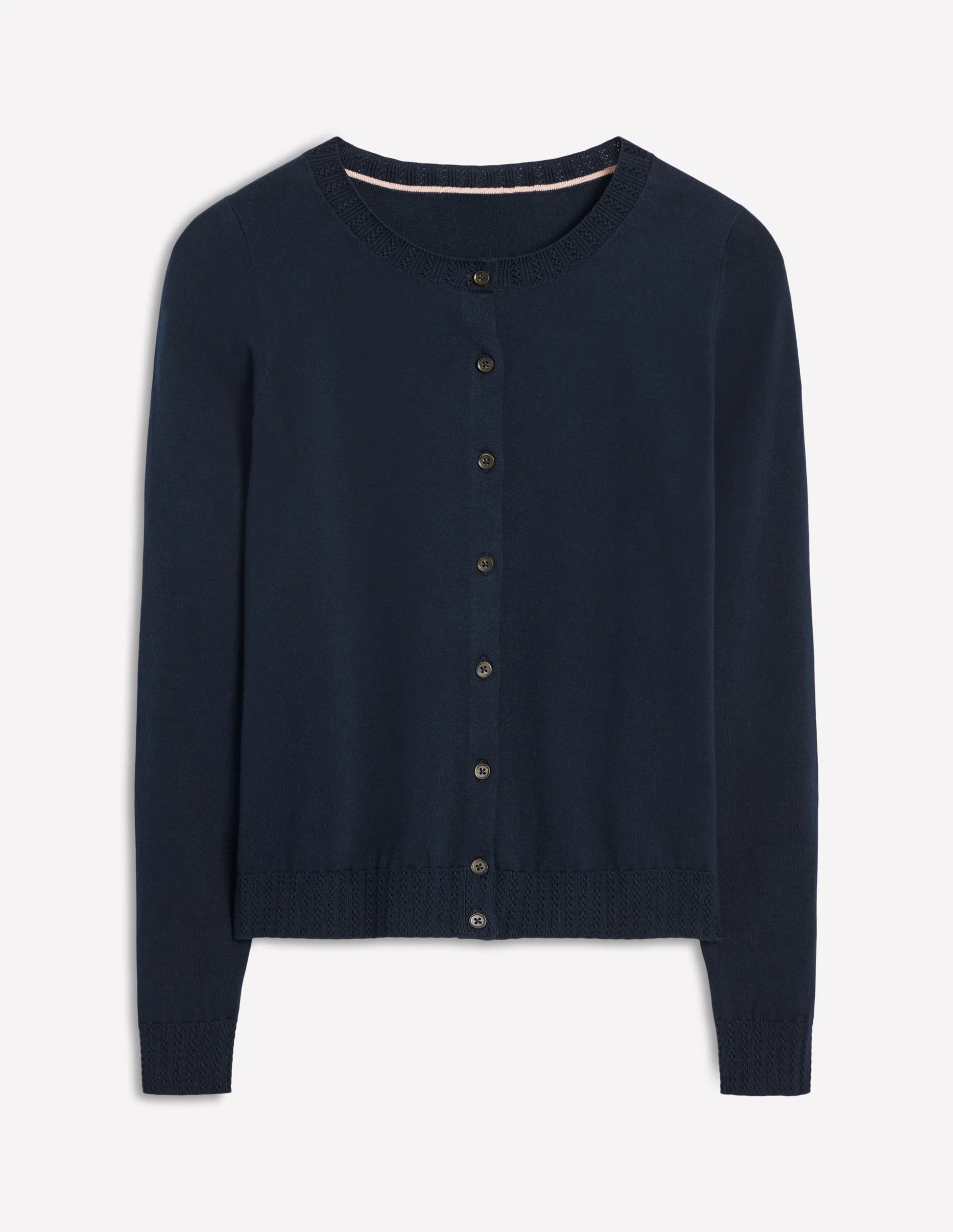 Emilia Cotton Crew Cardigan-Navy | Boden (US)