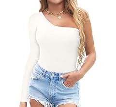 ALGALAROUND Womens One Shoulder Tank Tops Ribbed Sleeveless Long Sleeve Bodycon T-Shirt | Amazon (US)