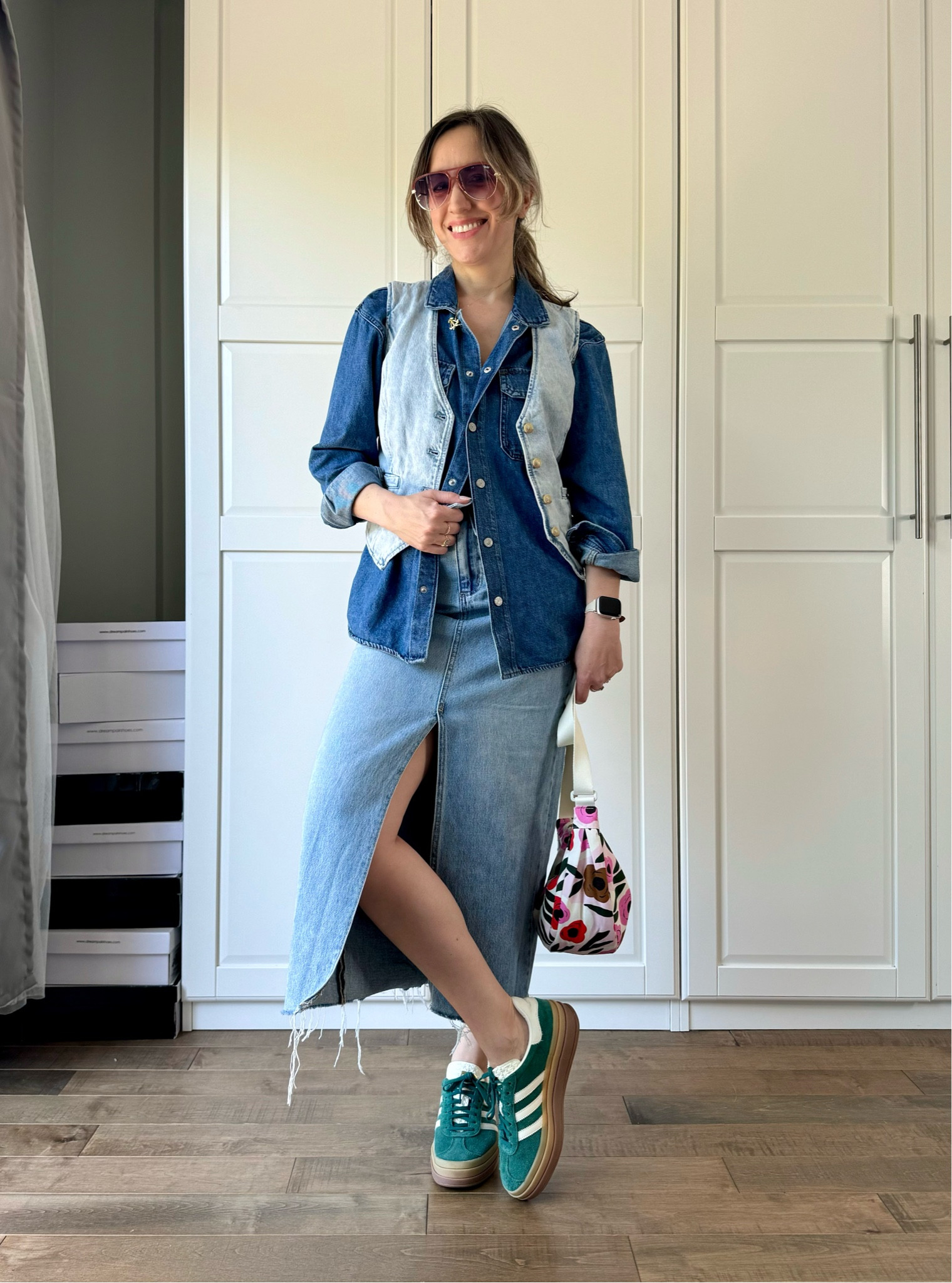 Denim vest on denim shirt on denim skirt! Try some triple denim outfits on for size. Denim on denim has never been more trendy and fun!

Canadian tuxedo, all denim outfit, spring style, spring denim, denim layers, adidas gazelle bold  

#LTKShoeCrush #LTKFindsUnder50 #LTKOver40